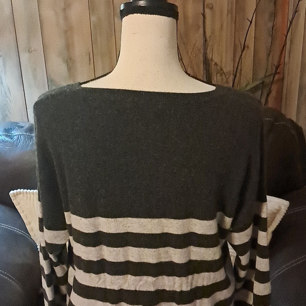 Orvis Women 100% Cashmere Crew Neck Sweater Tunic Size L Gray Striped Soft Comfy - Picture 5 of 10
